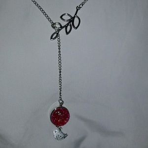 Pink Snap Leaf/Bird Necklace